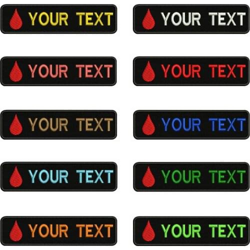 Blood type Logo 10X2.5cm Embroidery Custom Name Text Patch Stripes badge Iron On Or Velcro Backing Patches For Clothes Backpack