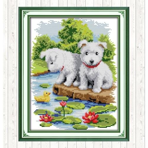 A Small White Dog 14CT 11CT Counted Stamped DIY Needlework Crafts DMC Cotton Thread Printed Canvas Cross Stitch Embroidery Kits