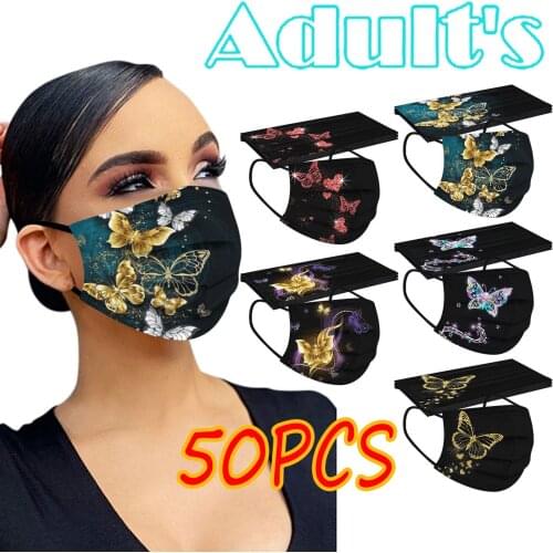 Adult Women Halloween Cosplay Butterfly Mask Disposable Face Mask 3ply Ear Loop 50pc Masque Jetable Aldute Freeshipping