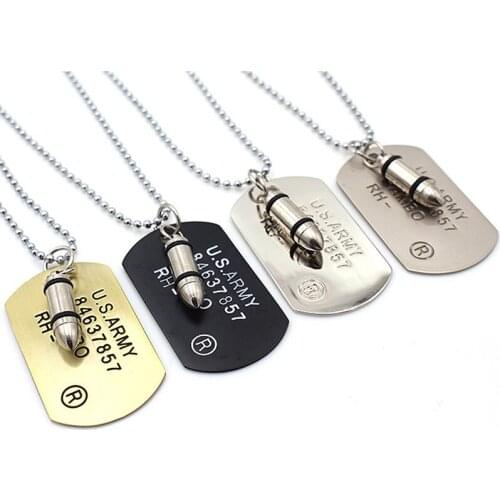 Fashion 4 Colors Army Bullet Dog Tag Pendant Necklace for Men Woman Simple Punk Rock Hip Hop Chains Jewelry Gift Long Necklace