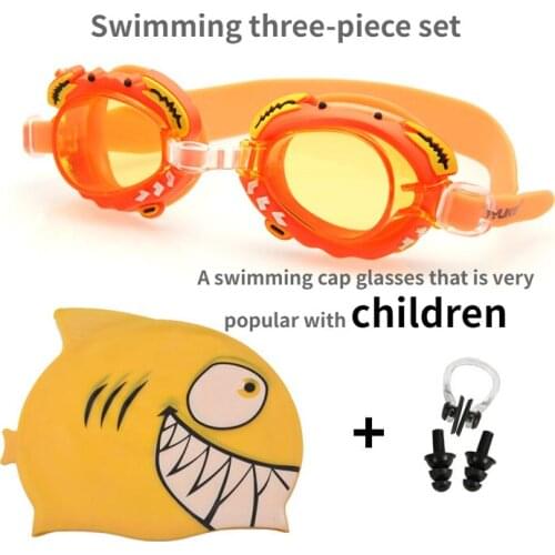Boy Girl Swimming Goggles Children Silicone Dolphin Fish Caps Ear plug Nose Set Diving Glasses Waterproof Kids Swim Pool Eyewear