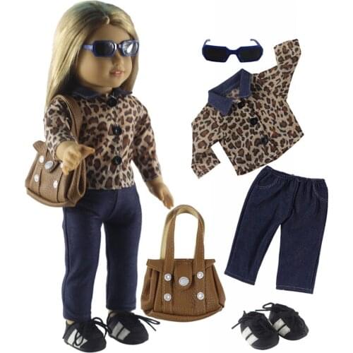1 Set Leopard Grain Doll Clothes for 18 inch American Doll Bitty Baby Doll Handmade Fashion Lovely Clothes X84