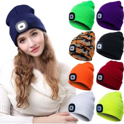 Unisex Autumn Winter LED Lighted Cap Warm Beanies Outdoor Fishing Running Beanie Hat Flash headlight Camping Climbing Caps