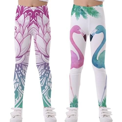 5-12Y Spring Girls Pants Sports Leggings For Girls 3D printing Flamingo Kids teenagers Yoga Pants Trousers Children Clothes