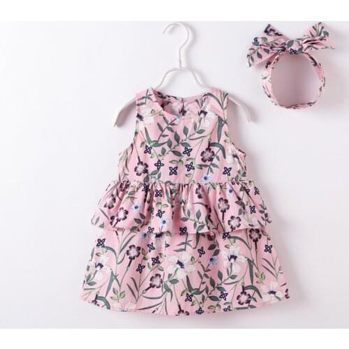 2020TALLOLY summer hot style small children girls floral print dress + hair rope