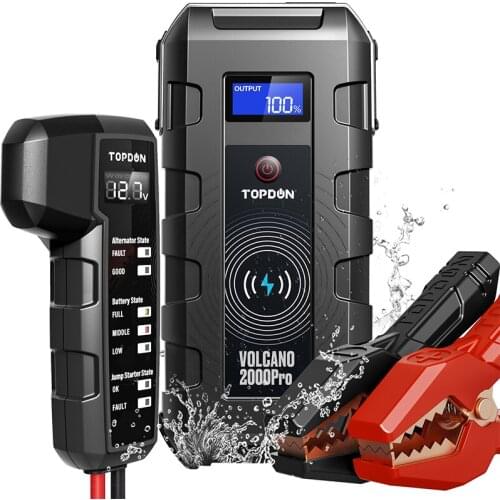 Portable multifunction emergency topdon volcano v2000pro 2000a 12v battery charger with booster pack power bank car jump starter