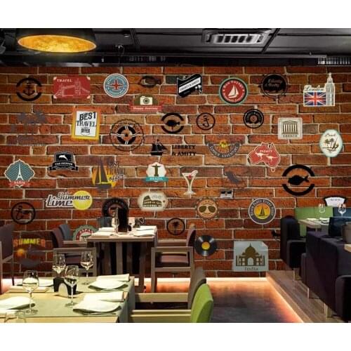Retro and nostalgic brick wall icon bar KTV mural background wall