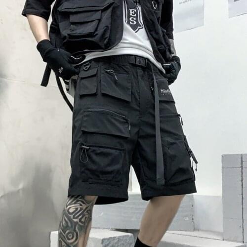 Tactical Cargo Shorts With Belt Mens Harajuku Casual Techwear Shorts Streetwear Clothing Man Hip Hop Short Pants Bermuda Homme
