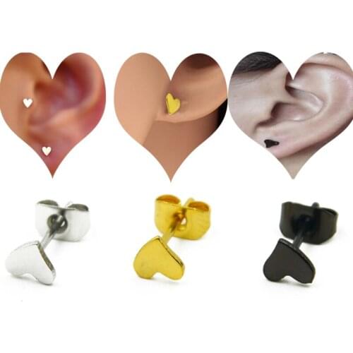Showlove-1 Pair 20G Love Heart shape Ear Piercing Studs Fashion Earrings Piercing Titanium Anodized Ear Studs