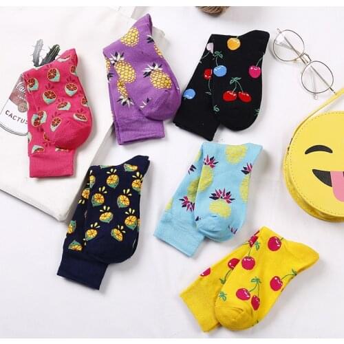 Happy Funny Mens Socks Retro Women Breathable Cotton Art Fruit Avocado Pineapple Cat Bat Printing Female Socks for Halloween