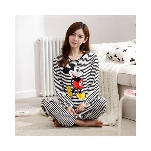 Disney Mickey mouse Spring autumn long-sleeved pajamas lady underwear nightgowns cartoon suit female home clothing sleepwear