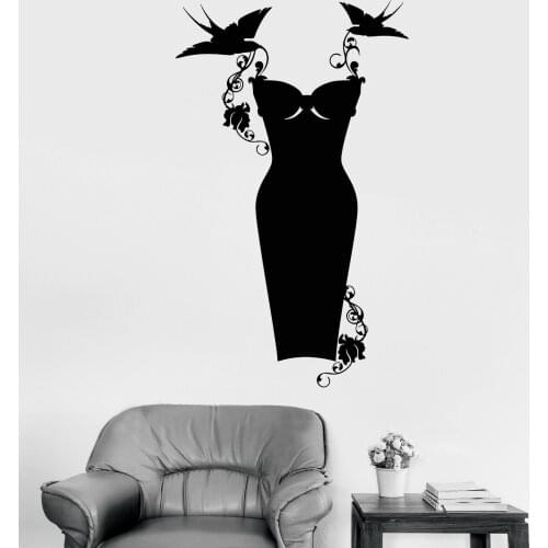 Vinyl Wall Decal Black Dress Shop Fashion Clothes Shopping Stickers Store Window Murals Interior Art Home Decor Girls Room 4806