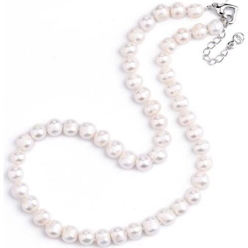 925 silver white natural freshwater pearl necklace is suitable for women 8-9mm necklace beads 45cm/50cm long necklace fashion
