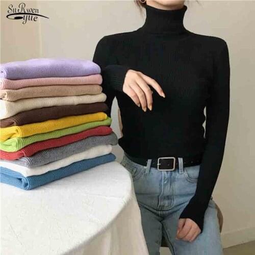 Fall Winter New 2021 Women Korean Knitted Turtleneck Sweater Casual Soft Jumper Tops Solid Color Slim Pullover Pull Femme 16674
