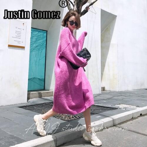Korean Style Oversize O Neck Pullover Loose Dress Women Autumn Knitted Sweater Dress Trendy Premium Temperament Womens Sweater