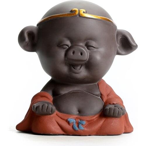 1 PCS Purple Clay Lovely Pig Figurine Ornament Small Tea Pets Boutique Tea Table Decoration Accessories Handmade Tea Set Crafts