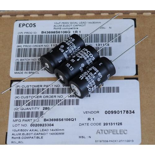 1pc EPCOS 10uF/500V LL Axial Electrolytic Capacitors Hi-Fi Audio 105 Deg.C