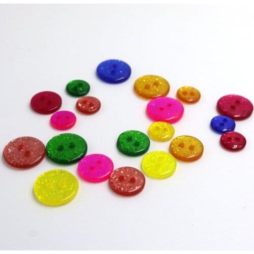 100pcs/set New 10mm/12mm/15mm Resin Round Glitter Sparkly Buttons Two Holes For Garment Accessories DIY Craft sewing button