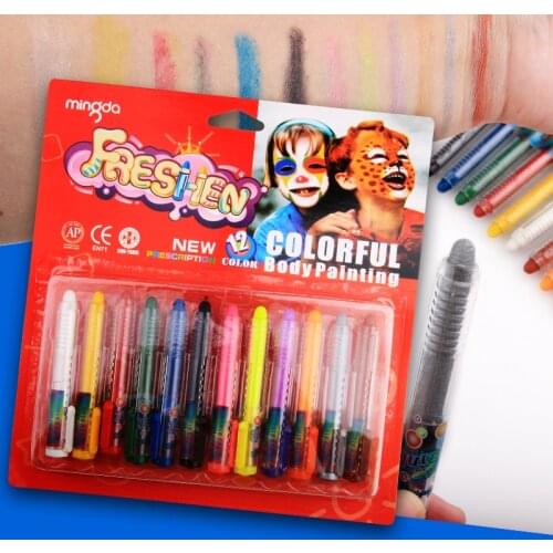 12 Colors Face Painting Pencils Splicing Structure Face Paint Crayon Christmas Body Painting Pen Stick For Children Party Makeup