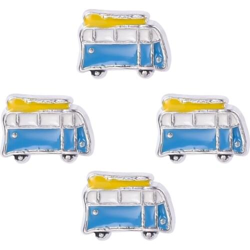 20Pcs/Lot Mini Bus FLoating Charms Making Metal Car Living Locket Jewelry Wholesale