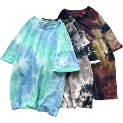 2020 Summer High Quality Men Plus size 5XL Stylish Tie Dye Oversized Cotton Short Sleeve T-shirt