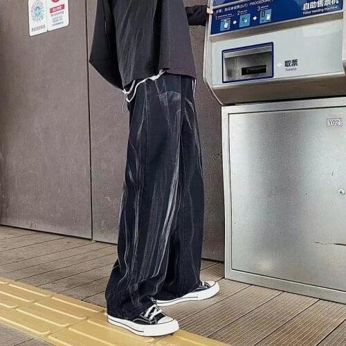 2021 Mens Hip Hop Style Wide Leg Pants Loose Tie Dye Straight Casual Pants Black Color Baggy Jeans High Quality Trousers M-3XL