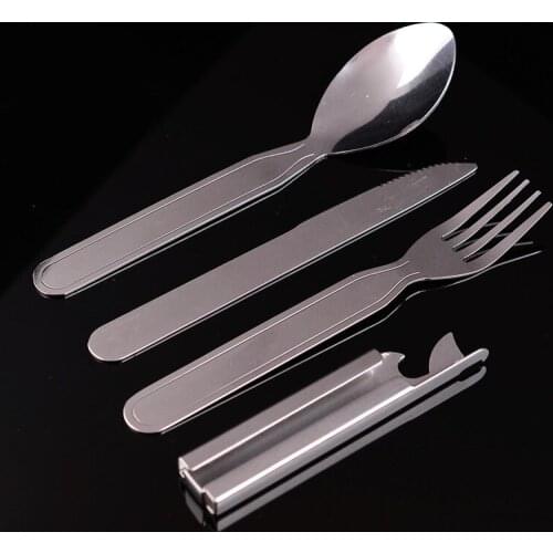 4pcs/set Portable Stainless Steel Tableware fold knife utensil spoon set Spoon Fork Knife Dinnerware Camping Cooking flatware