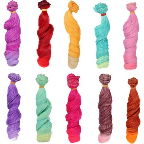 Aidolla BJD Wig Accessories 15*100CM Curly Doll Hair Gradient Color High Temperature Fiber BJD Wigs Hair For 1/3 1/4 1/6 Dolls