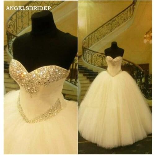 Angelsbridep Sweetheart Ball Gown Wedding Dresses Sparkly Beaded Floor-Length Tulle Vestido De Noiva Formal Bridal Gowns Plus Sz