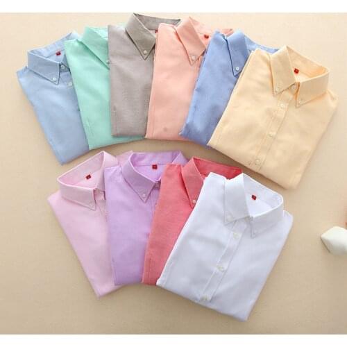 Oxford Womens Tops And Blouses Office Shirt Women Long Sleeve Cotton White Blouses Blusa Feminina Slim Ladies Tops Solid Color