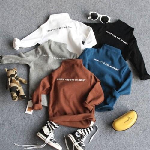 Kids Shirts Casual Letter Print Turtleneck Long Sleeve Shirt For Girls Baby Boys Clothing Spring Autumn Child Tops 2 3 4 5 6 Y