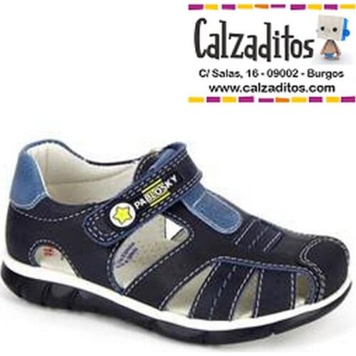 Leather sandals for boy in navy blue, of Pablosky