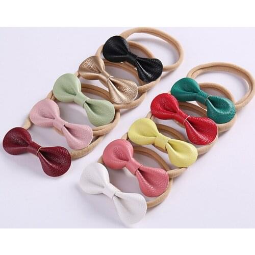 10pcs/set Elastic Nylon Little Girls Headbands Round Soft PU Leather Hair Bows Kids Headwrap Headwear Photo Hair Accessories