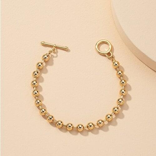 GSOLD Trendy Geometric Metal Small Round Beads Bracelet Simple Gold Color Alloy Bracelet Women Fashion Jewelry Accessories