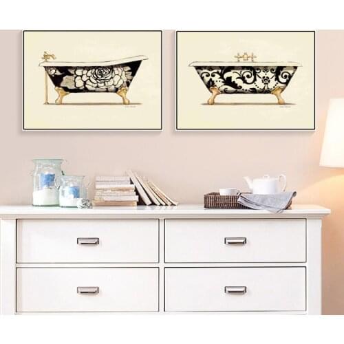 Bathtub Tub Bathroom Art Prints Vintage Washroom Wall Decor Retro Toliet Room Wall Decorative Painting