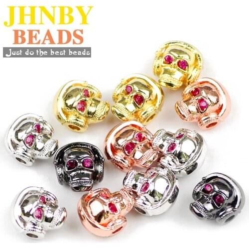 JHNBY 4pcs Headset Skull Pendants Copper Spacer beads Pave CZ Charms Loose beads for Jewelry bracelet&Bangle making DIY Findings