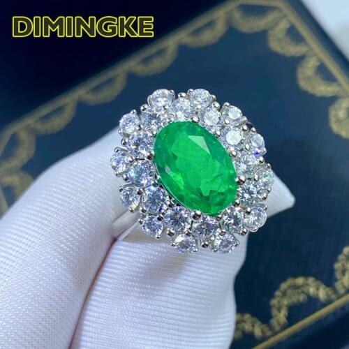 DIMINGKE 10*14MM Emerald Silver Ring 100%-S925 Womens Jewelry Valentines Birthday Gift