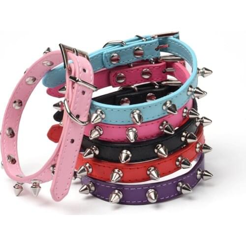 Leather Spikes Studs Shih Tzu Pomeranian Puppies Pitbull Spiked Collars Dog puppy Buckle For Medium Large Breeds Rivets E