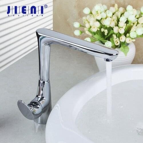 JIENI Solid Brass Kitchen Faucet Swivel 360 Chrome Polished Sink Single Handle Water Tap Vessel Tap Mixer Faucet