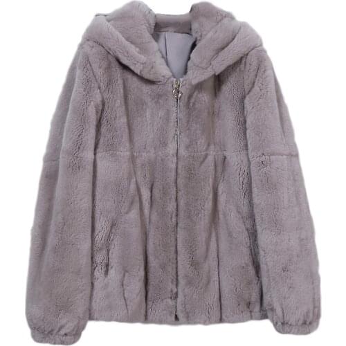 Rex Rabbit Fur Grass Whole Skin Coat Short Rack Rabbit Ear Winter lovely Hat Cap Fur jacket