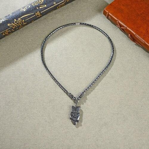 Fashion Pendant Necklace Natural Hematite Stone Beads Necklaces for Christmas Gift Choker Owl Shape Pendant Unisex Jewelry B424