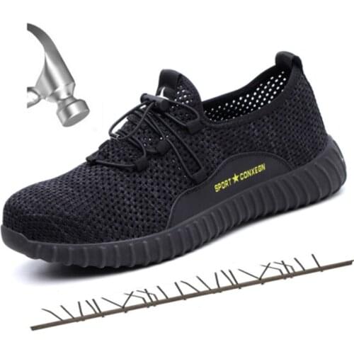 2019 Summer Mens Safety Shoes Unisex Black AIR Mesh Steel Toe Cap Non-slip Work Shoes Lightweight Anti-chemical Boots