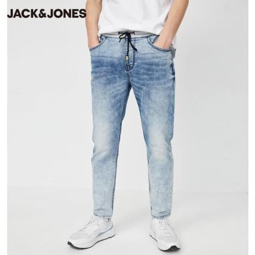 JackJones Mens Stretch Cotton Whiskering & fading finish Tight-leg Crop Jeans|220232527