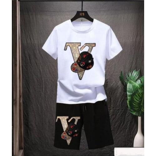 Top quality tracksuit man Hot drill set men tracksuit High quality t-shirt Casual O-neck suits