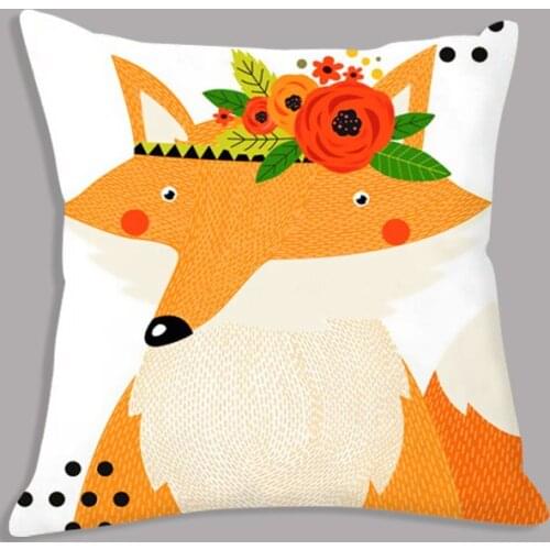 Soft Pillowcase Cartoon Lion Fox Koala Animals Printed White Cushion Cover Throw Pillow Case Decorative Cushion for Sofa Home