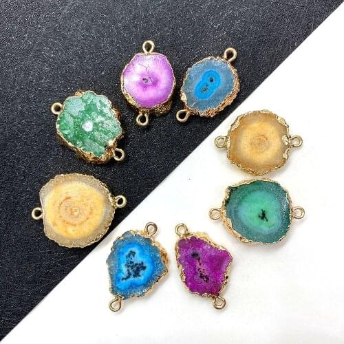 Natural Stone Connector Irregular Crystal Double Hole Pendant for DIY Fashion Jewelry Making Necklace Bracelet Size17x27-25x35mm
