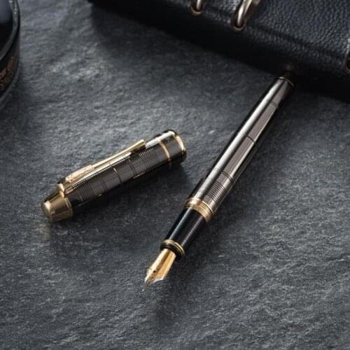 Hero Gift Supplies Fountain Pen Metal Brushed Grey Grids Patterns Office & School Writing Tool Business Pen Iraurita Fine 0.5mm