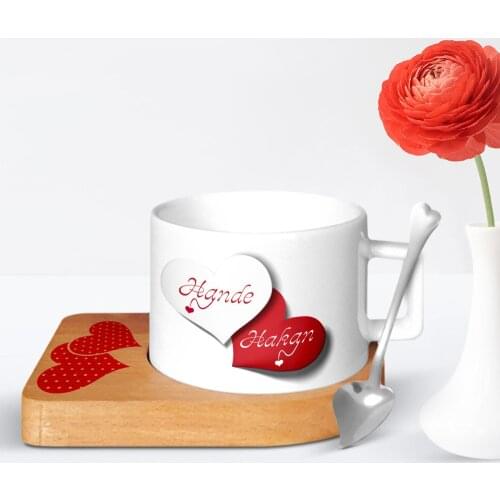 Personalized Valentines Day Design Wood Altlıklı Ceramic Cup-26