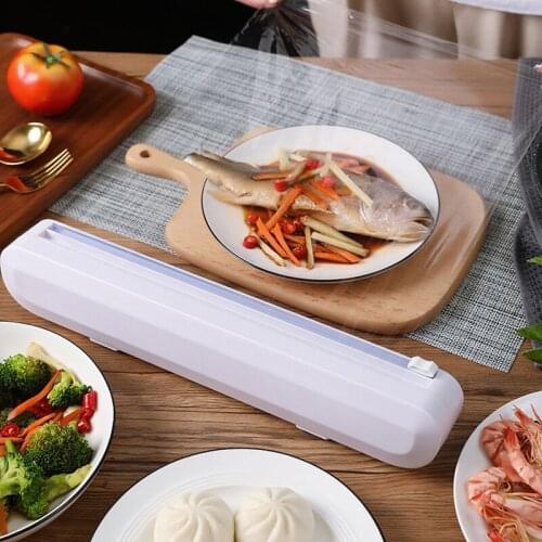 Plastic Film Cutter Foil Cling Film Wrap Cutter Punch-free Fixing Food Wrap Dispenser Suction Cup Wall Hanging Kitchen Supplies
