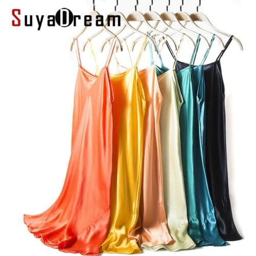 SuyaDream Silk SLEEP Dress 100%REAL SILK women sleepwear healthy home dress Slips SALE 2021 Spring Summer new Black RED PINK